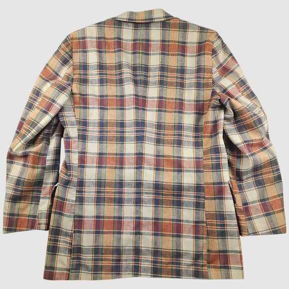 Vtg 70s Indian Madras Plaid Sport Coat Jacket Mens 42L Wide Lapel Ivy Prep Sack - Picture 3 of 10